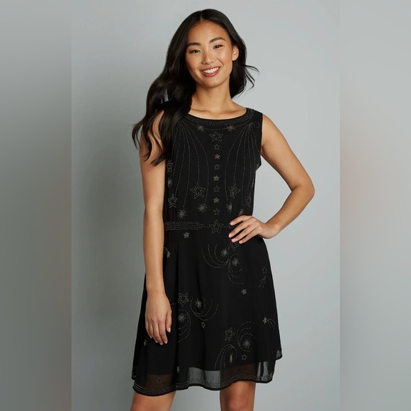 MODCLOTH Leave them Starstruck Beaded shift dress BLACK embellished  XL 14-16 - Picture 1 of 9